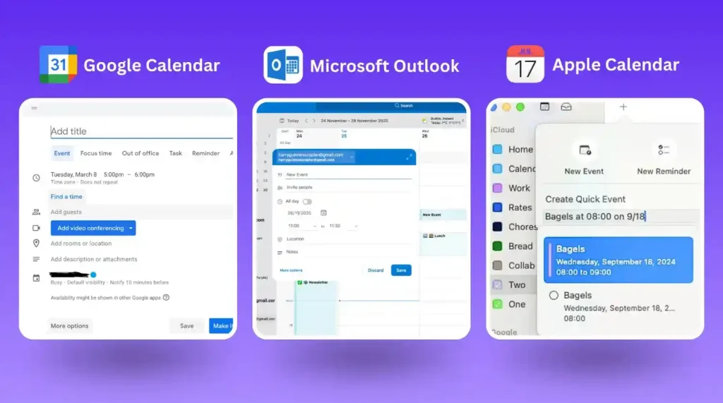Image showing the create calendar interface of famous calendar platforms
